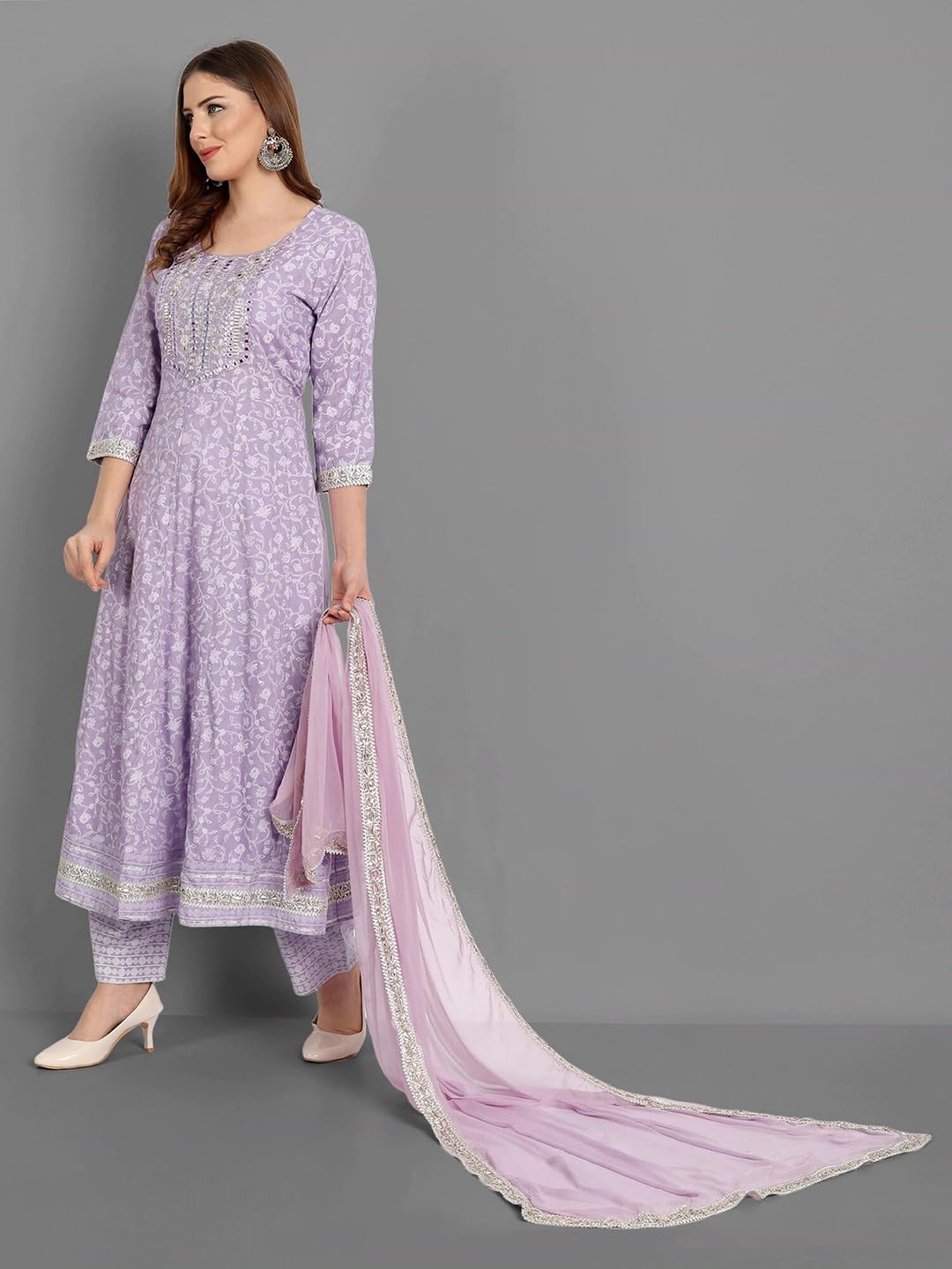 ANNI DESIGNER Women's Cotton Blend Embroidered Regular Kurta with Pant & Dupatta