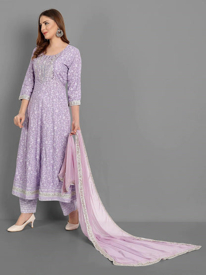 ANNI DESIGNER Women's Cotton Blend Embroidered Regular Kurta with Pant & Dupatta