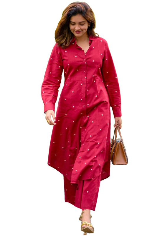 Gosriki WomenS Rayon Viscose Solid A-Line Kurta With Palazzo (Dona Red-Gs_Xxl_Red_Xx-Large)