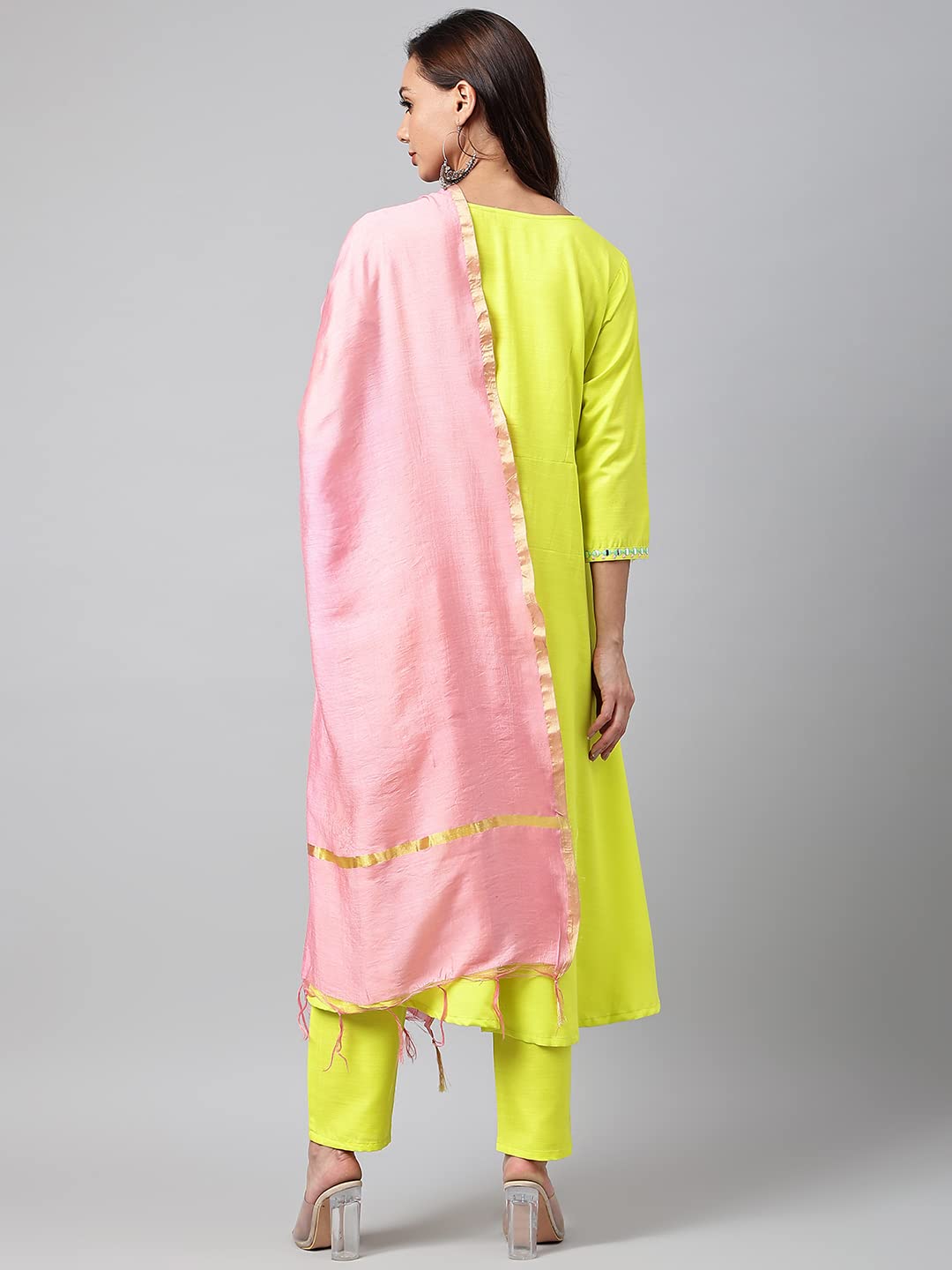 ANNI DESIGNER Women's Cotton Blend Embroidered Anarkali Kurta with Palazzo & Dupatta (Darwaja)