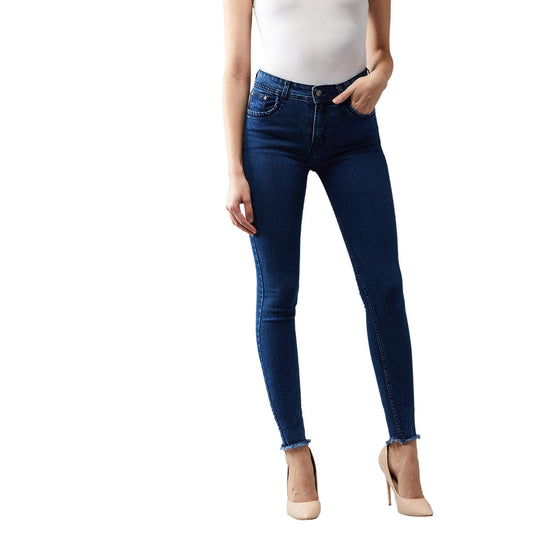 Dolce Crudo WomenS Dark Blue Relaxed Fit Mid Rise Regular Length Stone Wash Denim Stretchable Jeans(Doaw17Den02-13-57-26,Dark Bl