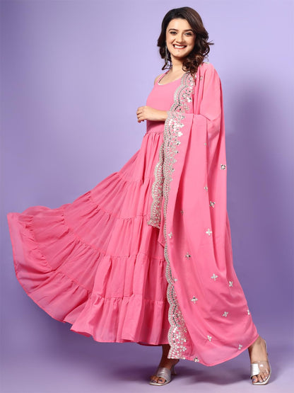 Fashion Basket Georgette Anarkali Dress For Women Light Pink