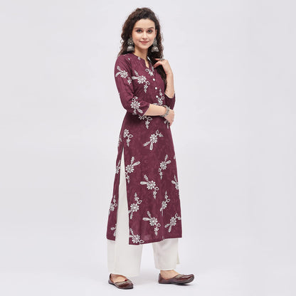 Tissu Women's Rayon Maroon & White Printed Kurta with Palazzo