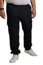 High Star Plus Size Men Relaxed Mid-Rise Cotton Plain Straight Fit Cargos Trousers Black