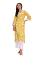 Varanga Women Ethnic Floral Printed Flared Sleeve Kurta Yellow