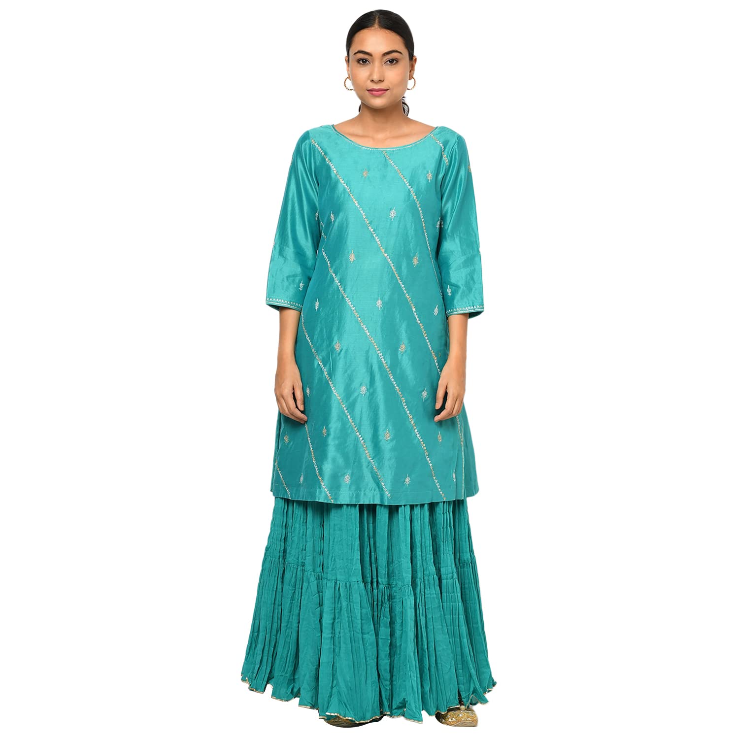 Fabindia Cotton Silk A-Line Kurta Set (Turquoise-Xxl-10690262)