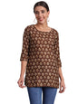 Patlani WomenS Cotton Printed Short Fullstitched Kurti/Kurtas. Coffee