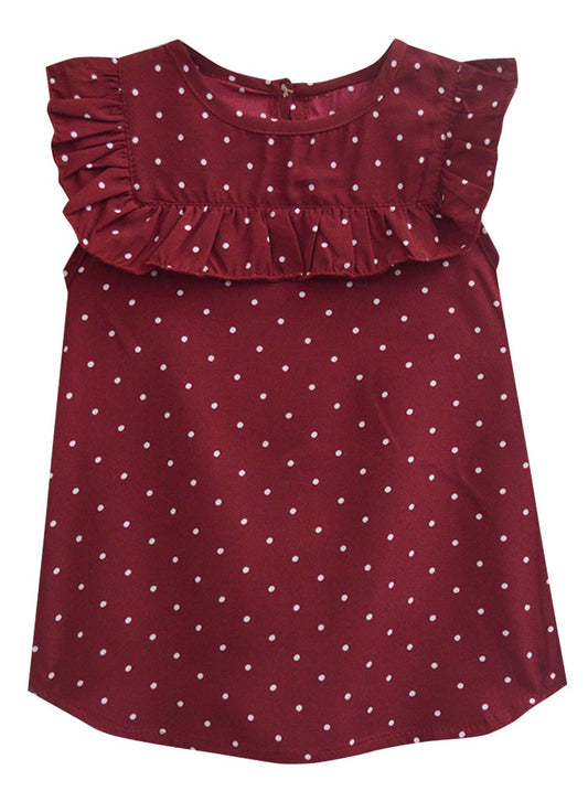A.T.U.N. (ALL THINGS UBER NICE) Girls Polka Dots Regular Top Maroon-White