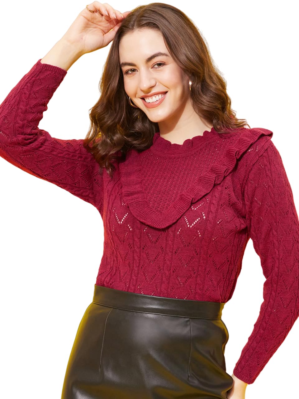 Modeve Designer Round Neck Casual Women Sweater||Winterwear|| Wine