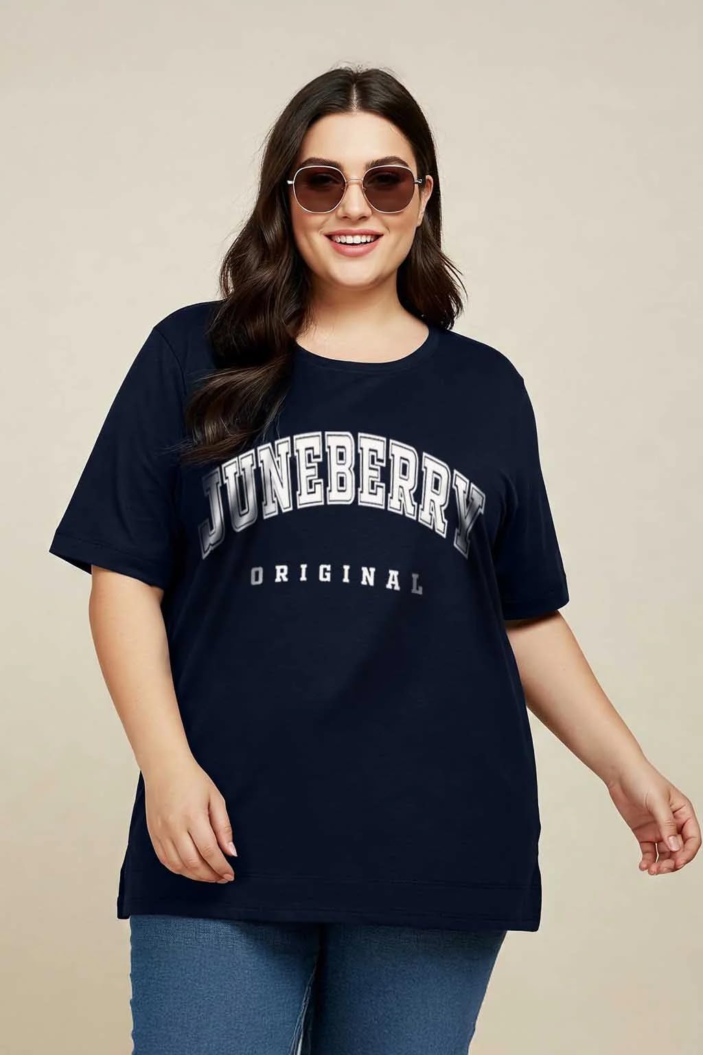 Juneberry 100% Pure Cotton Oversized Baggy Fit Cool Front Chest Graphic Printed Half Sleeve Plus Size T-Shirt For Women & Girls