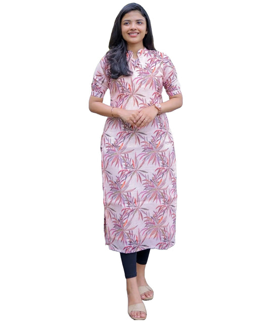 Gosriki WomenS Viscose Chanderi Straight Printed Kurta (Kakulam Pink-Gs_Xxl_Pink_Xx-Large)