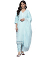 Varanga Women Blue Chikankari Embroidered Kurta with Tonal Bottom and Chiffon Dupatta.
