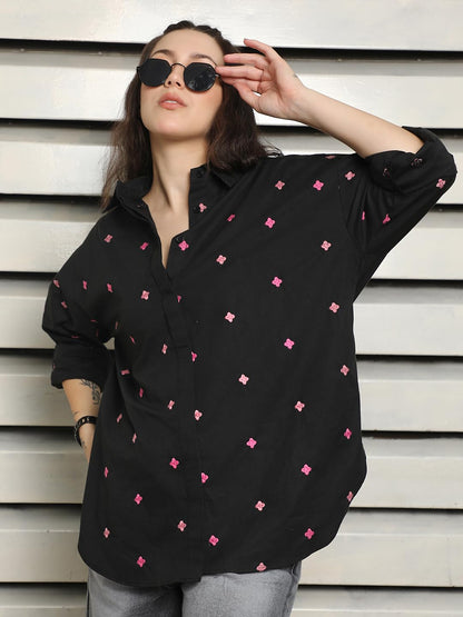High Star WomenS Oversized Fit Shirt (Hswshs2432_Jun_Black