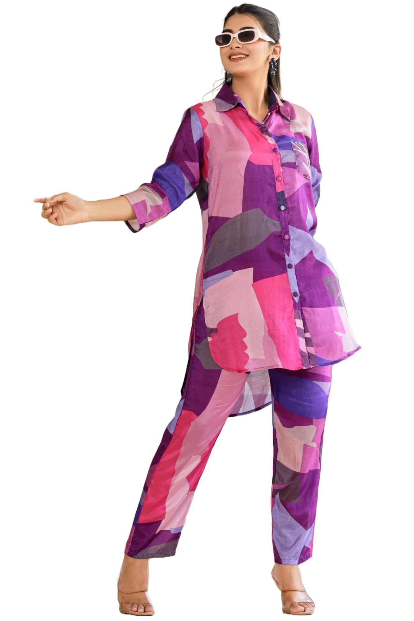 ANNI DESIGNER Womens Cotton Blend Straight Floral Printed Co-Ord Set (Bubblegum Purple-NW_XL_Purple_X-Large)