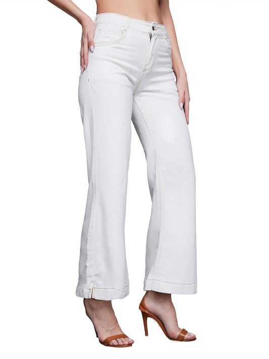 Miss Chase WomenS Flared High Rise Ankle Length Stretchable Denim Jeans (Plus Size)(Mcss24Den79-02-322-38, Powder White, 38)