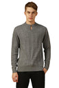 Dennis Lingo Men Black Solid Slim Fit Full Sleeve Mock Collar Pullover Sweater