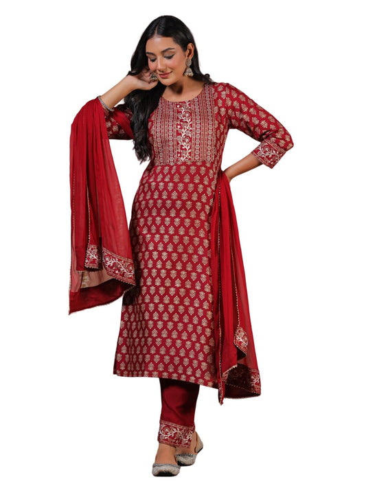 anubhutee Ethnic Motif Printed Straight Kurta Trouser Set with Dupatta