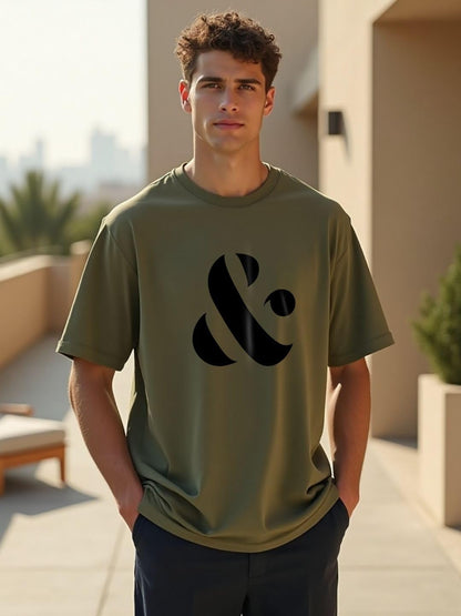 Nobero MenS Graphic Oversized Fit T-Shirt (1M-Twrt-C0869-X_Olive/Marine