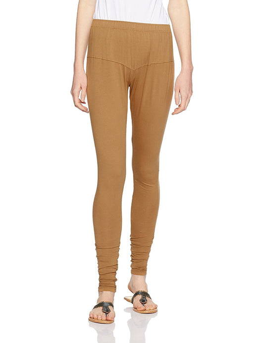Lyra Women Solid Premium Cotton Churidar Leggings | Mid-Waist | Fashionwear Biscuit
