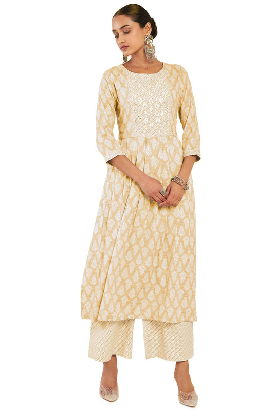 Soch Women Floral Yellow Rayon Kurta Set