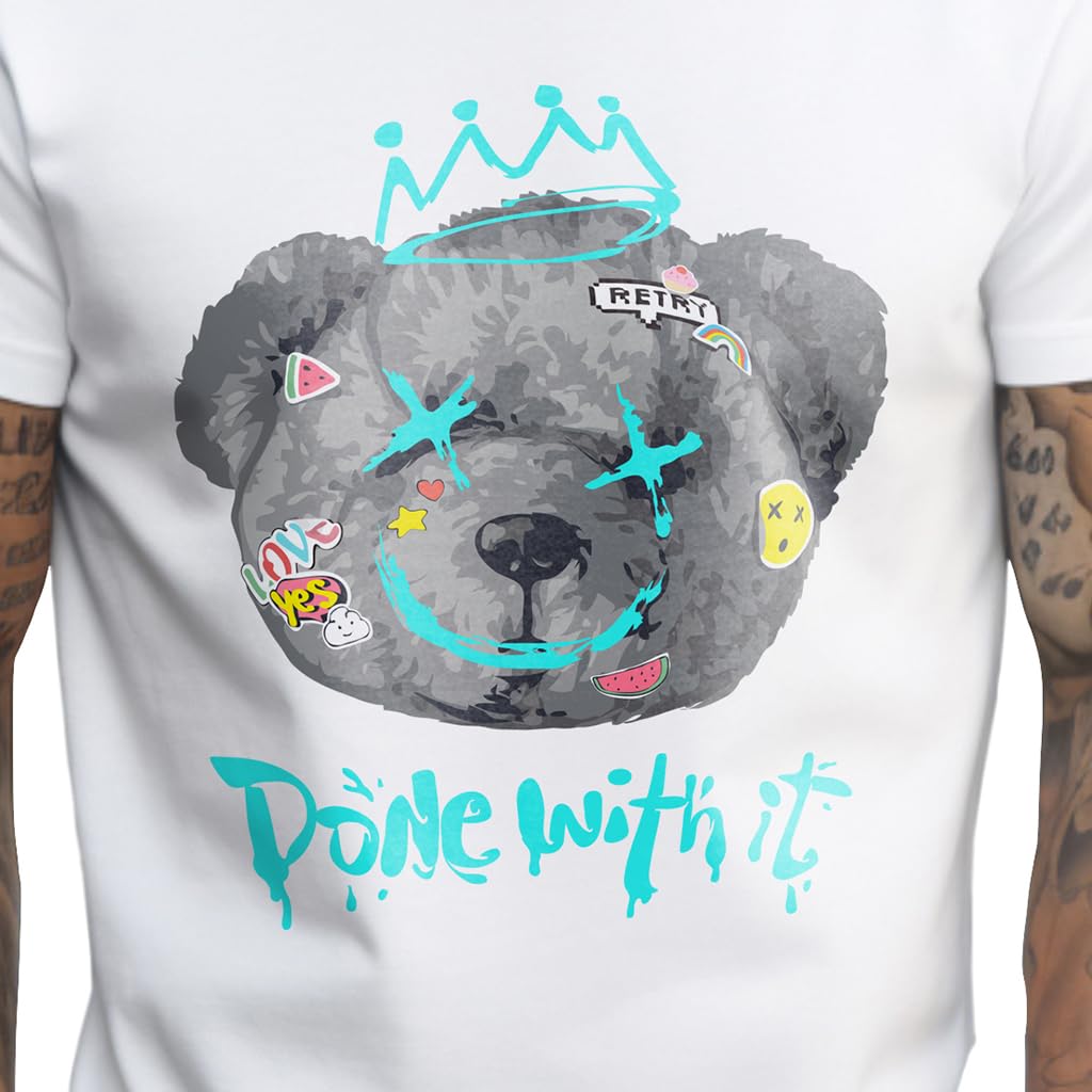 Peppyzone Mens Regular Fit T-Shirt (PZ-RT-Teddy0105_White2
