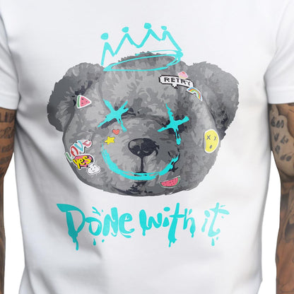 Peppyzone Mens Regular Fit T-Shirt (PZ-RT-Teddy0105_White2