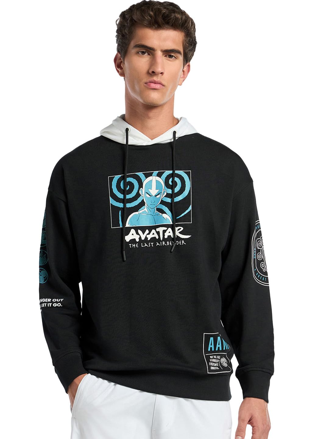 Bewakoof Official Avatar Merchandise Mens Graphic Print Oversized Fit Full Sleeve Hooded Poly Cotton Hoodies_644628_Black_XL