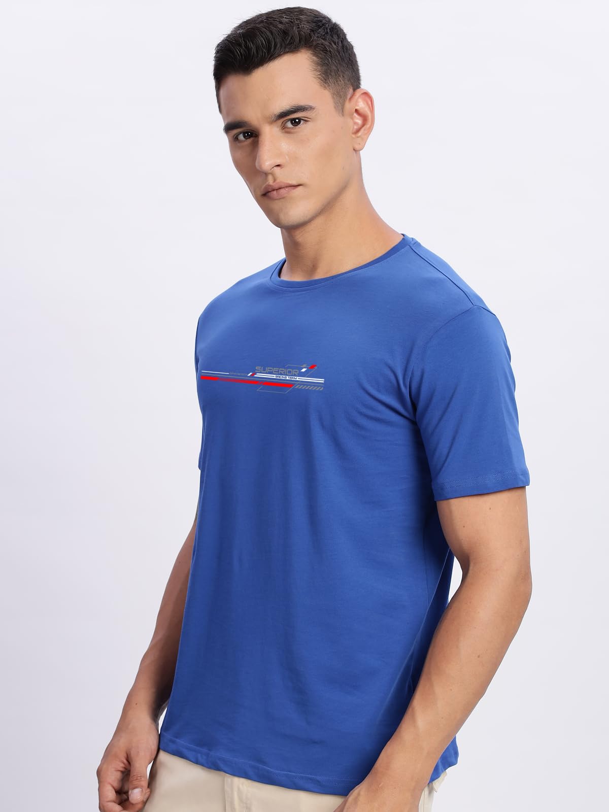 ADRO Men's Graphic Printed 100% Cotton T-Shirt - Regular Fit, Printed T-Shirts for Men (RN24-RAC-RB_Royal Blue)