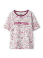 The Souled Store Official Disney: Puff Princess Girls Short Sleeve Round Neck Grey and Pink Graphic Printed Cotton Oversized T-S