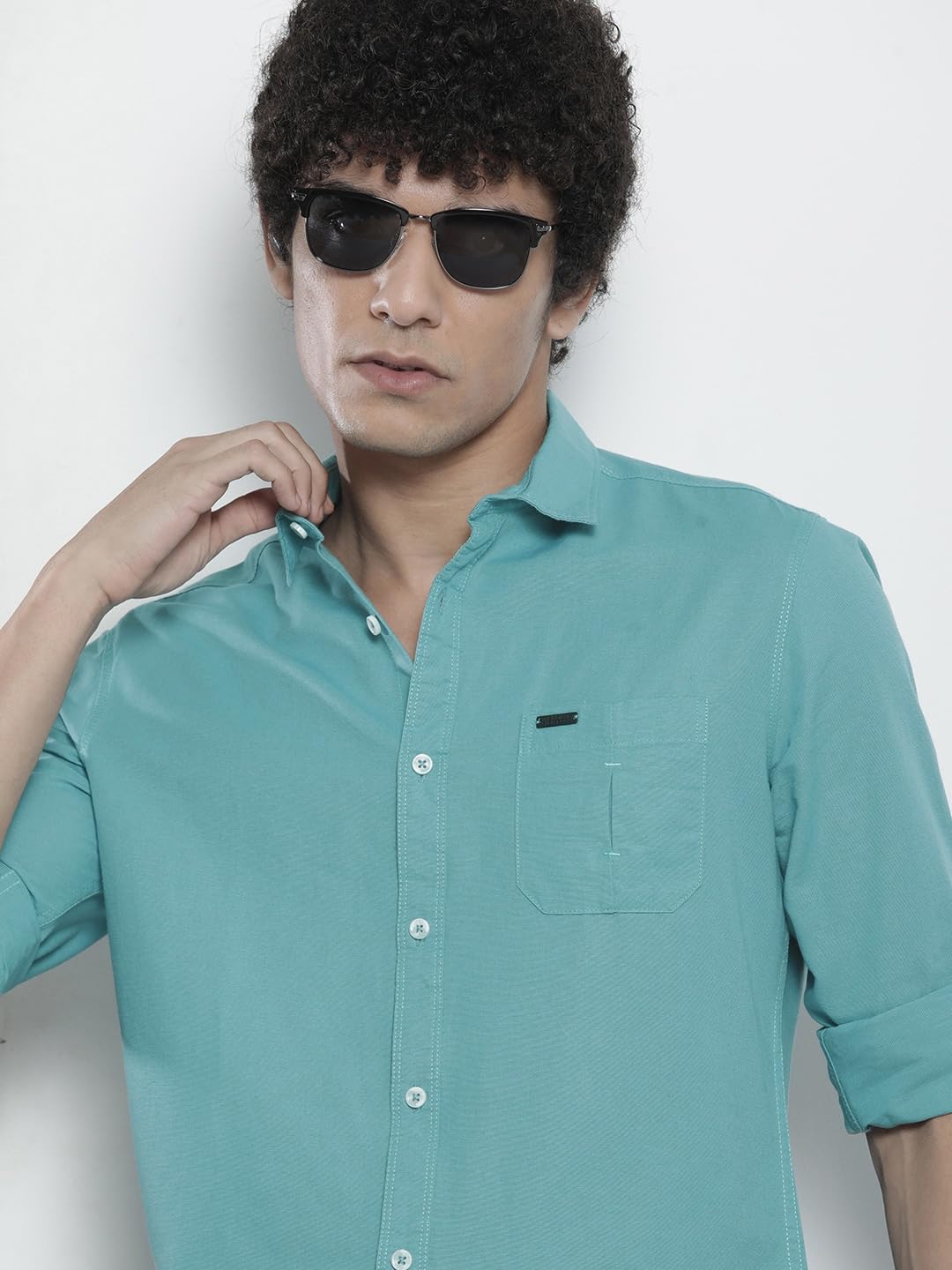 The Indian Garage Co Blue Regular Fit Cutaway Collar Solid Long Sleeves Shirt