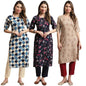 Pinkmint Straight Crepe Kurta & Pant For Women Ethnic Kurta Set For Women (Pack Of 3)