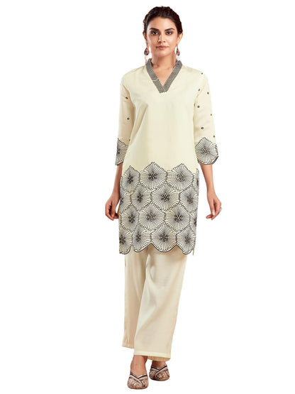 Selvia Co-Ords Set For Women|Silk Blend Kurti And Trouser Set|Ethnic Co-Ords Set For Women|Embroidery Two Piece Co-Ord Set(743Ct