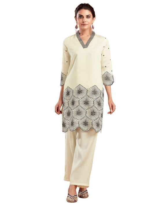 Selvia Co-Ords Set For Women|Silk Blend Kurti And Trouser Set|Ethnic Co-Ords Set For Women|Embroidery Two Piece Co-Ord Set(743Ct