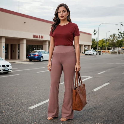 BlissClub Womens The Ultimate Flare Pants Lite| Relaxed Fit High Waist|Ankle Length Pants with Back Pocket