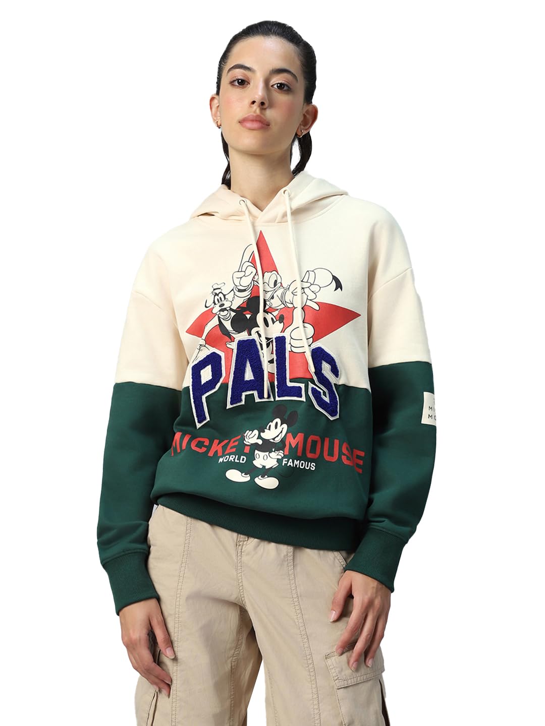 Bewakoof Heavy Duty 1.0 Official Disney Merchandise Womens Graphic Printed Oversized Full Sleeve Hooded Fleece Hoodies_601812_P