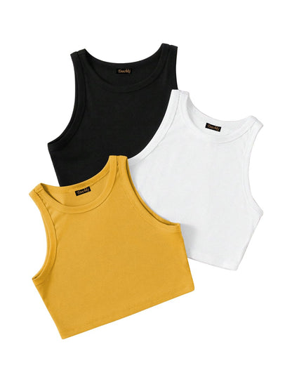 Toochki Tops for Woman | Spandex Top | Crop | Short | Western | for Jeans | Sleeveless | Stretchable | Pack of Three | Black-Whi