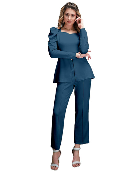 Elliti Solid Relaxed Fit Full Sleeve Co-Ord Set For Women'S | Coord Sets | Top And Formal Trouser Co Ord Set For Women (Set Of 2