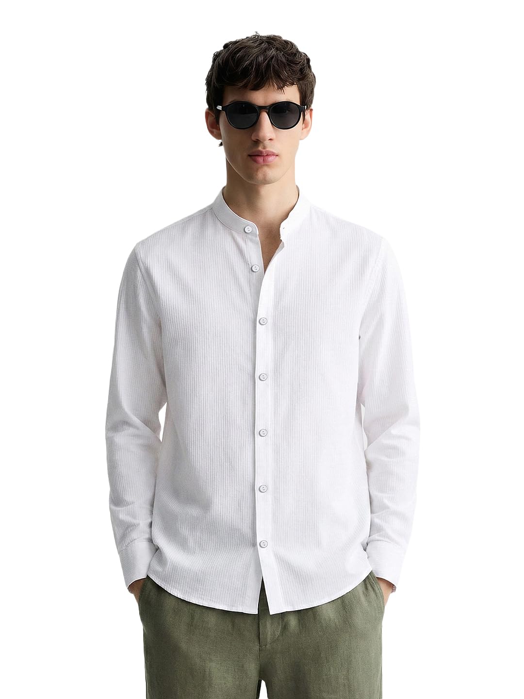The Indian Garage Co Mens Relaxed Fit Textured Mandarin Collar Long Sleeves Resort Sweater