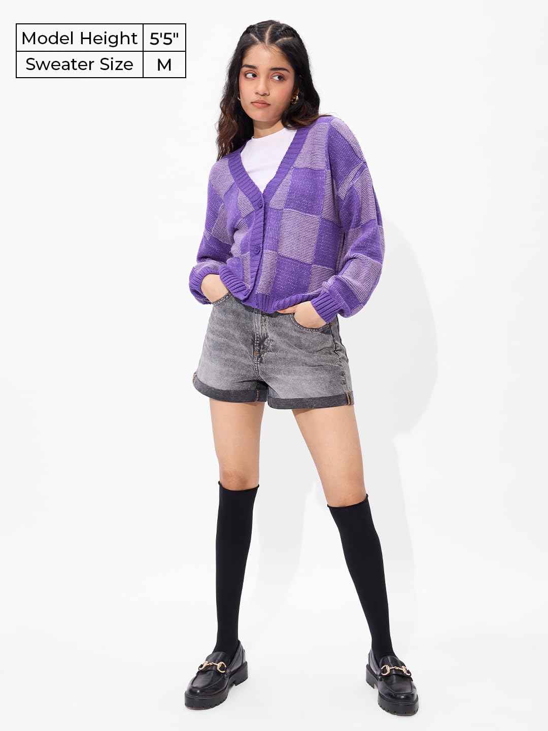 The Souled Store Lavender Stories Oversized Cropped Women Knitted Sweaters for Womens and Girls
