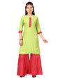 Aarika Girl's Cotton Kurti Sharara Set (SH-AP-C-3_Green-Rani_32)