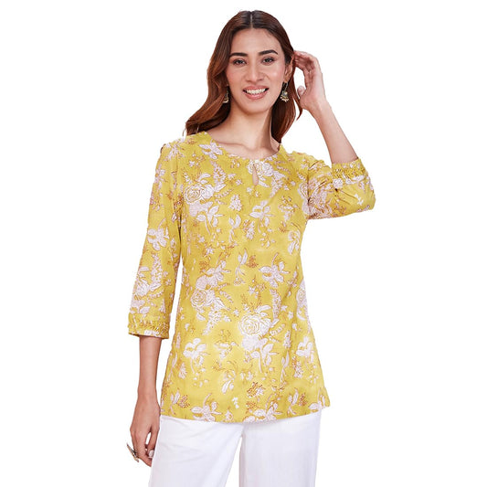 Fabindia WomenS Cotton Printed Slim Kurta (1037318Yellow_Yellow