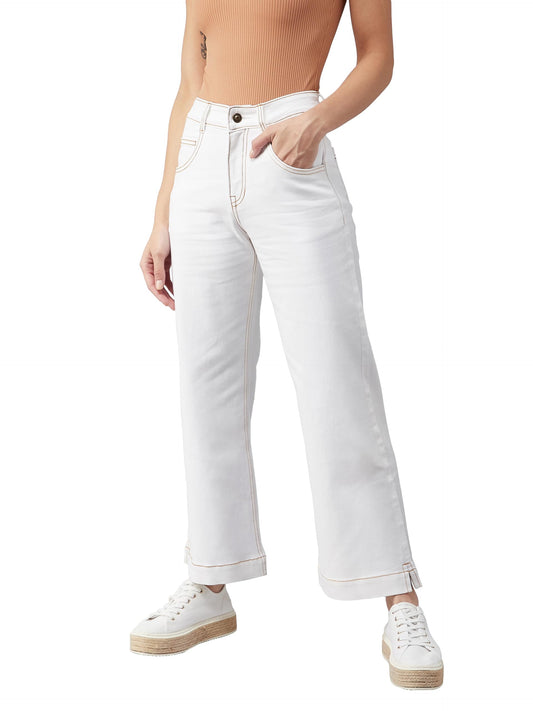 Dolce Crudo Womens White Flared Mid Rise Ankle length Stretchable Denim Jeans (DOAW21DEN10-88-82-32,White,32)