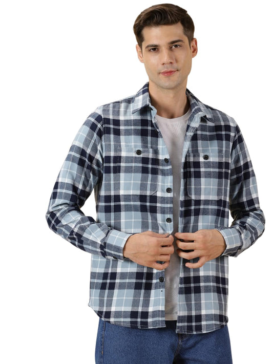 Thomas Scott Mens Slim Fit Full Sleeves Tartan Checked Casual Shirt (Blue)