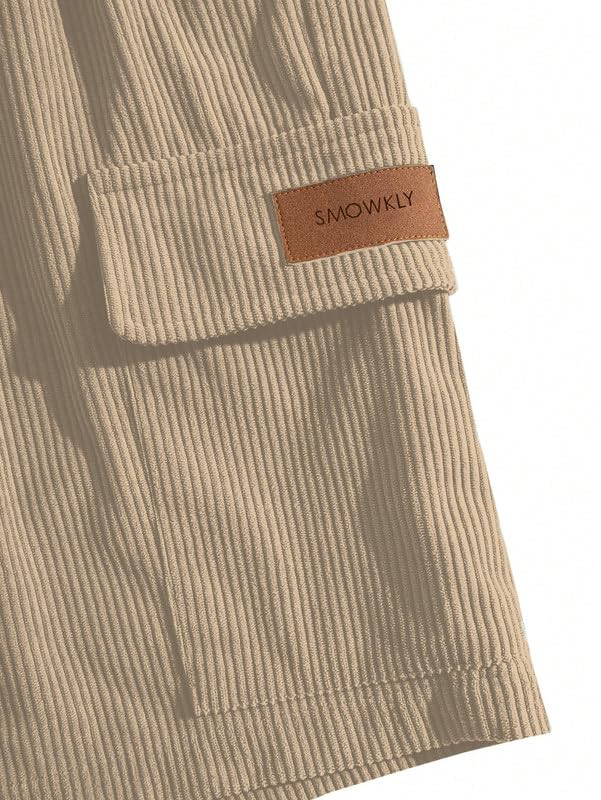 SMOWKLY Authentics Classic Mens Ribbed Polycotton Relaxed Fit Cargo Stretch Shorts || Half Pant with Drawstring & 4 Pockets ||