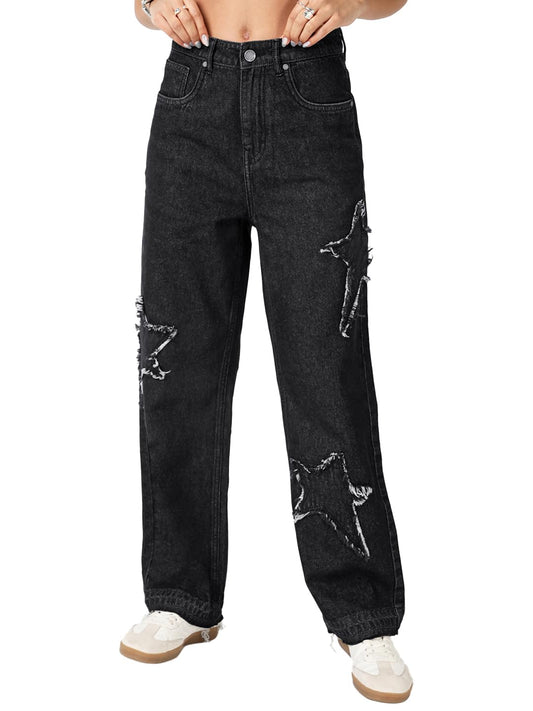 Bewakoof Womens Applique Baggy Fit Cotton Jeans_690787_Black_34