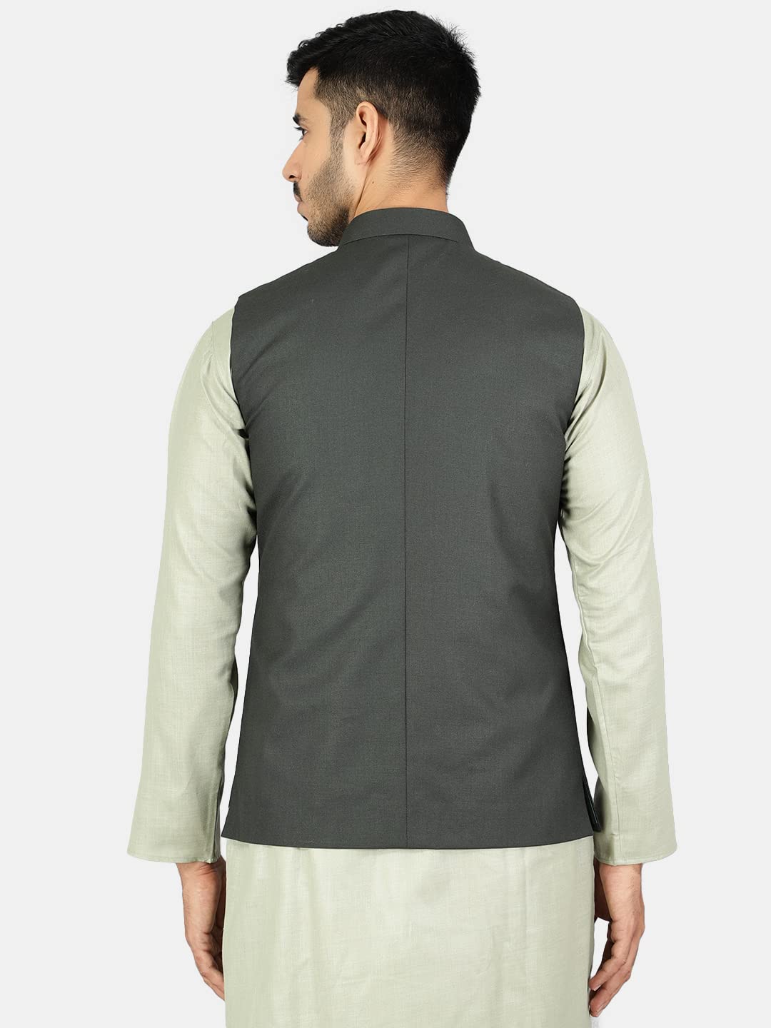 WINTAGE Mens Polyester Cotton Plain Green Modi Nehru Jacket : 42/L