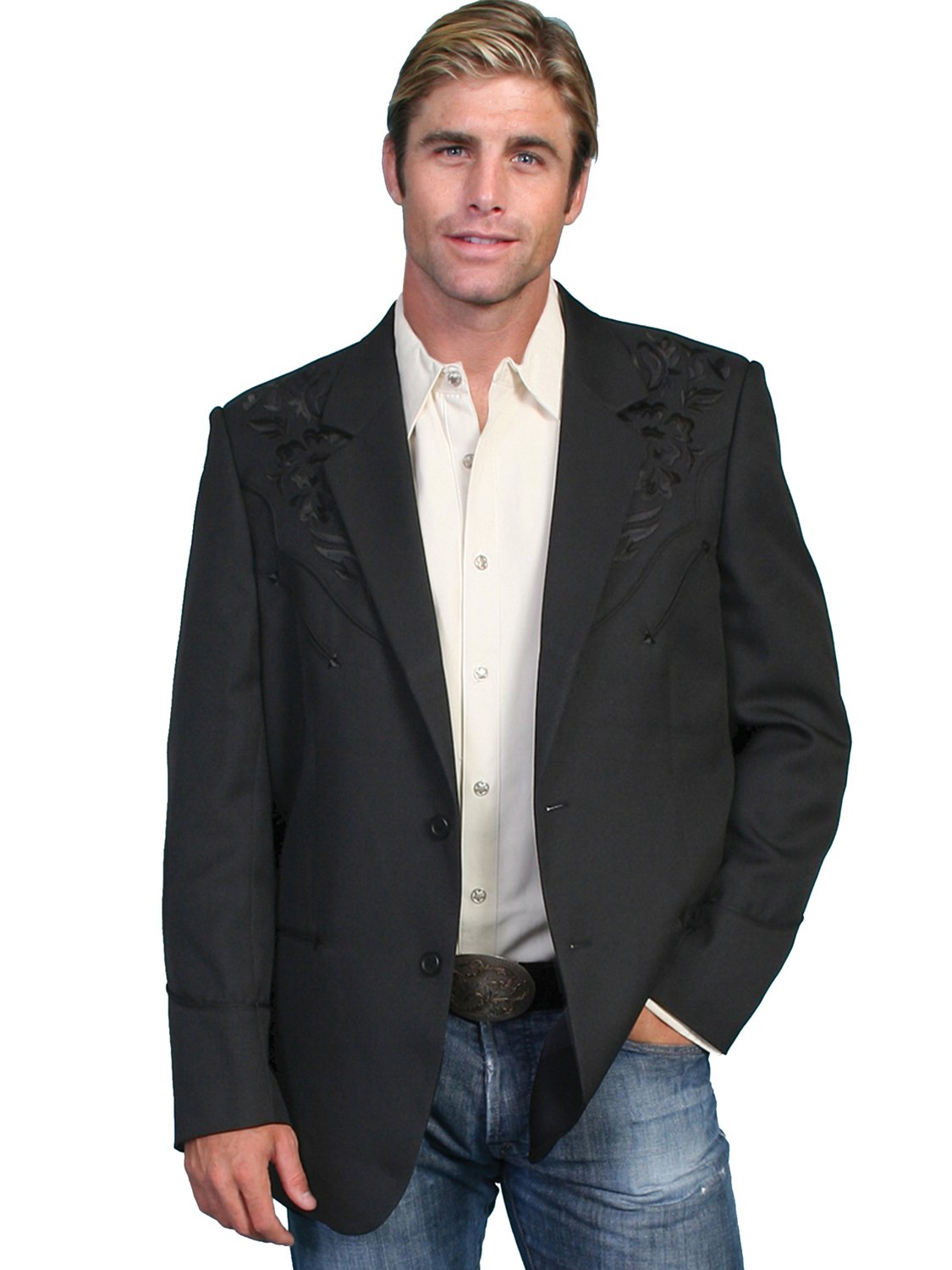 Scully Mens Floral Embroidered Western Jacket Big and Tall - P-733X-BLK 50 LNG