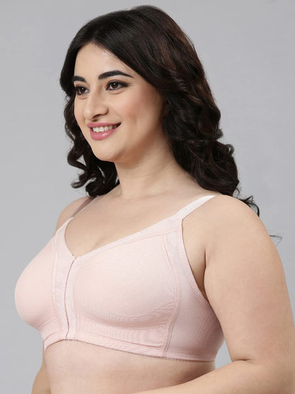 Enamor Womens Nylon Blend Non Padded Wire Free Full Coverage Smooth Contour Lift Bra with 3-Section Cups Support- F097(F097-Pea