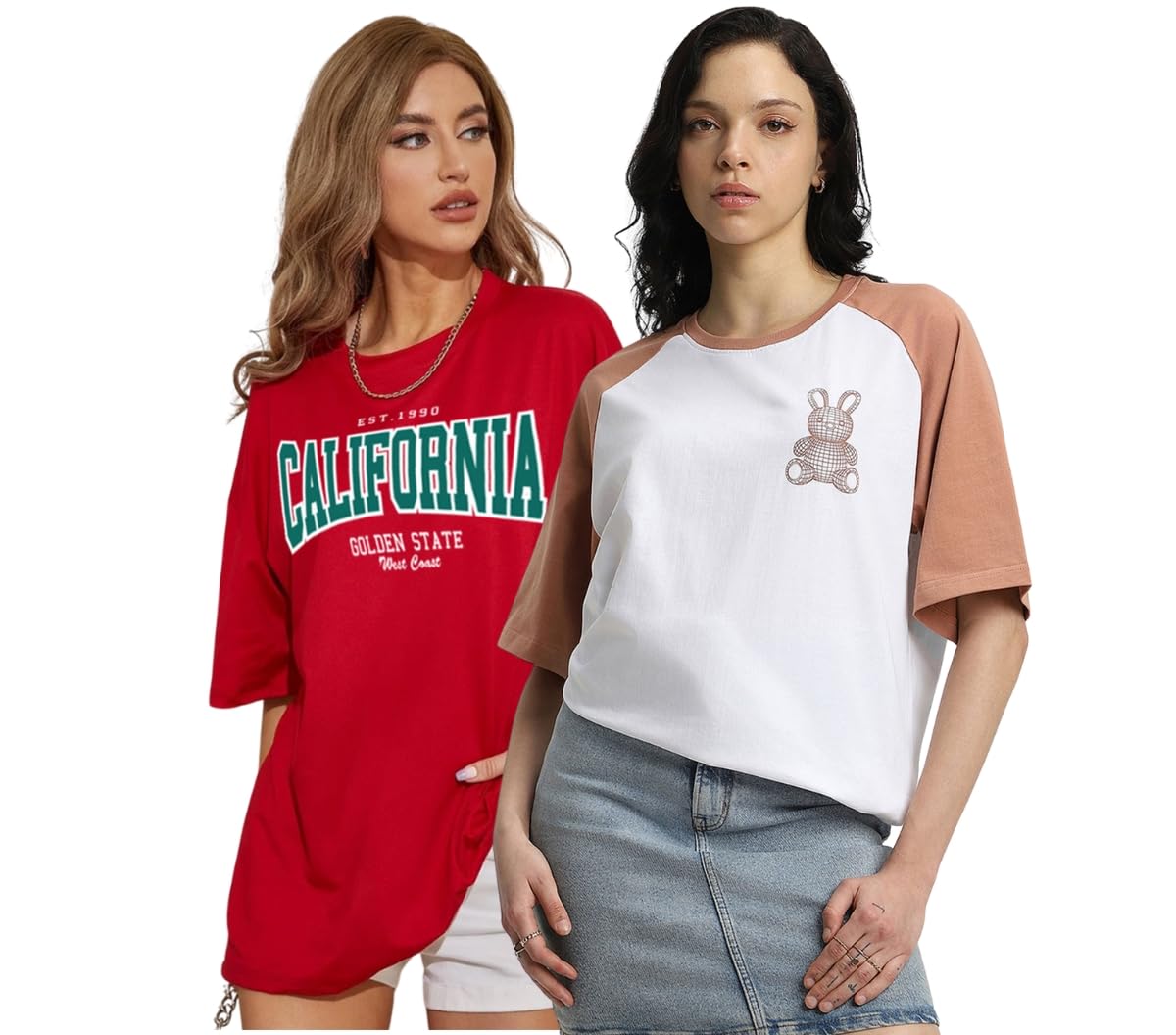 Juneberry Pure 100% Cotton Oversized Loose Baggy Fit Drop Shoulder Latest Aesthetic & Cool Graphic Prinred Half Sleeve T-Shirts