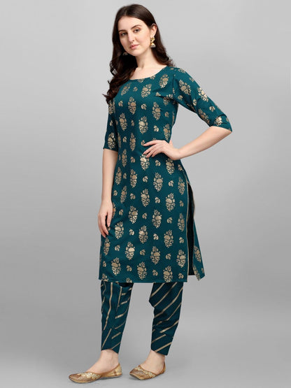 Gufrina WomenS Rayon Straight Kurta & Dhoti Pant With Round Neck 3/4Th Sleeves Solid Pattern Calf Length A Line Style And Regul